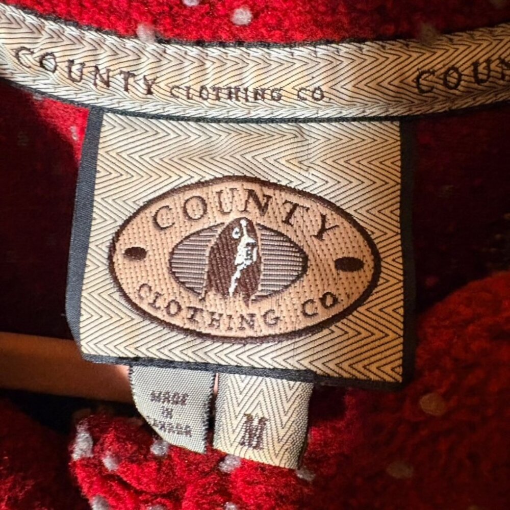 Vintage County Clothing Co Moose Fleece Jacket Red Winter Scene Women M - Picture 2 of 6